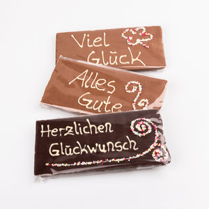Schokolade mit Schriftzug